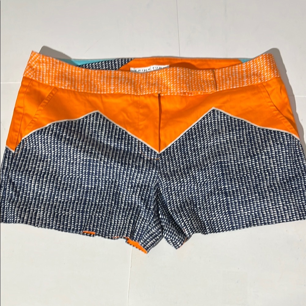 Trina Turk Y2K Orange and Blue Patterned Womens Shorts low rise geometric
